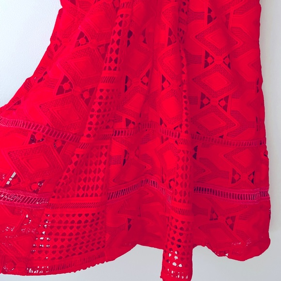 Adelyn Rae Lace Crochet Fit & Flare Dress - Red - Picture 8 of 12